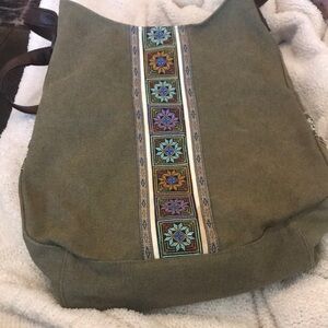 Like New Multipurpose Wonderlyda Bohemian Olive Tote with Embroidered Detail